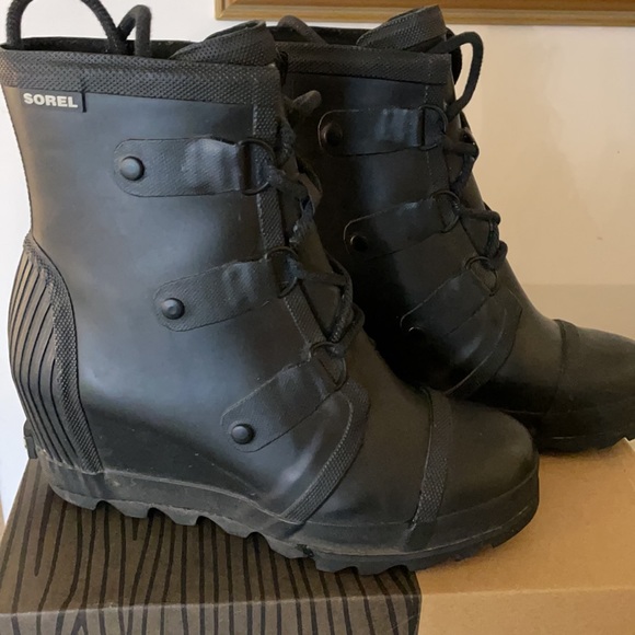 SOREL Joan Rain Wedge Blk Sea Salt 9.5 - Picture 6 of 8